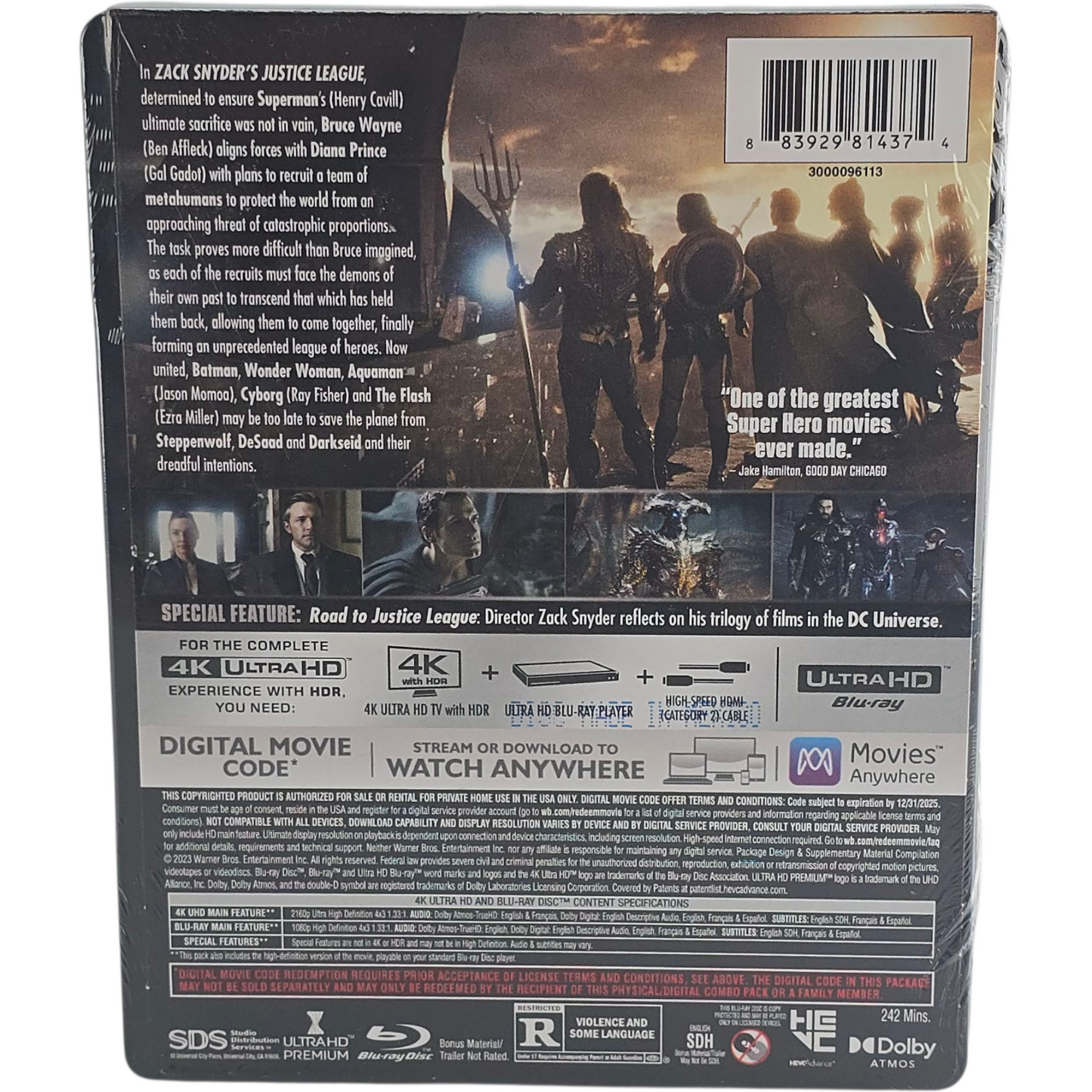 Justice League Zack Snyder 4K Ultra HD + Blu-ray SteelBook Ben Affleck Zone A