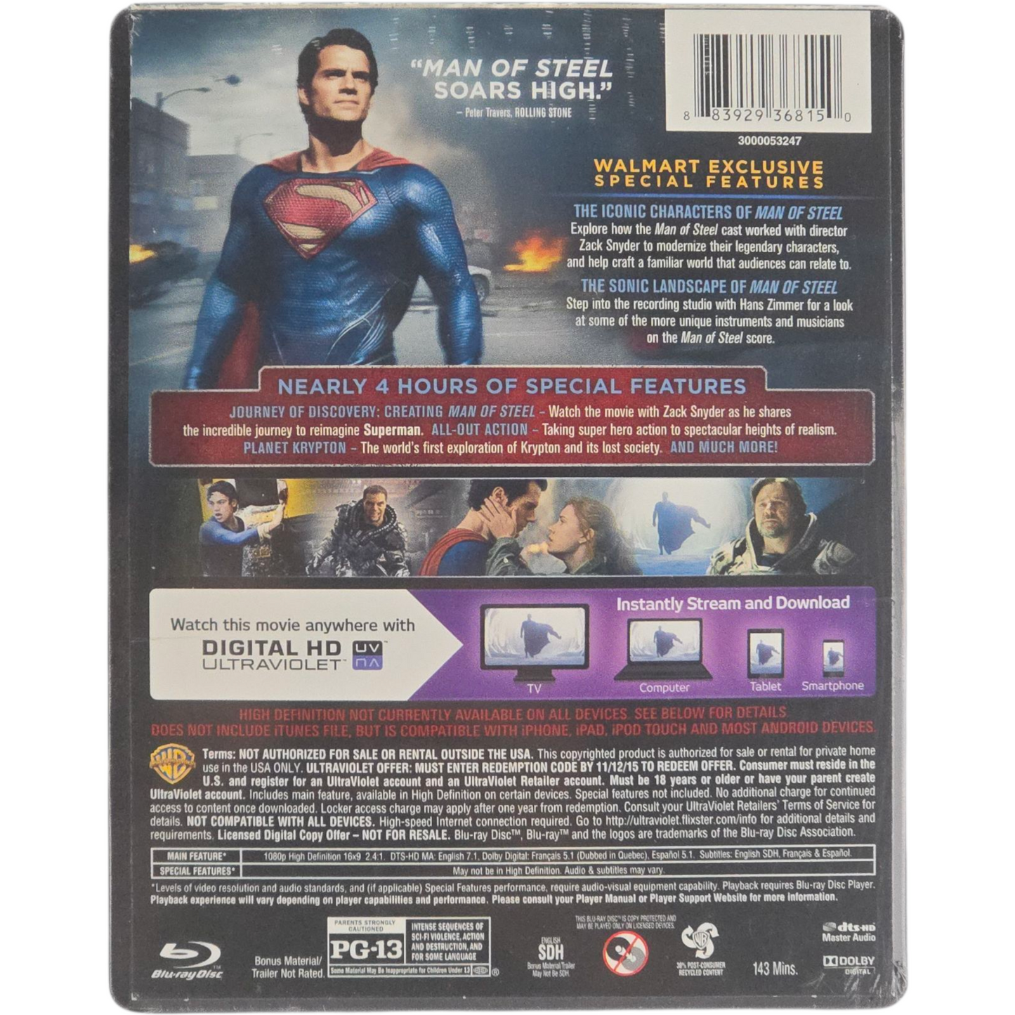 Man of Steel Blu-ray + DVD SteelBook Disney Zack Snyder 2013 Zone Libre