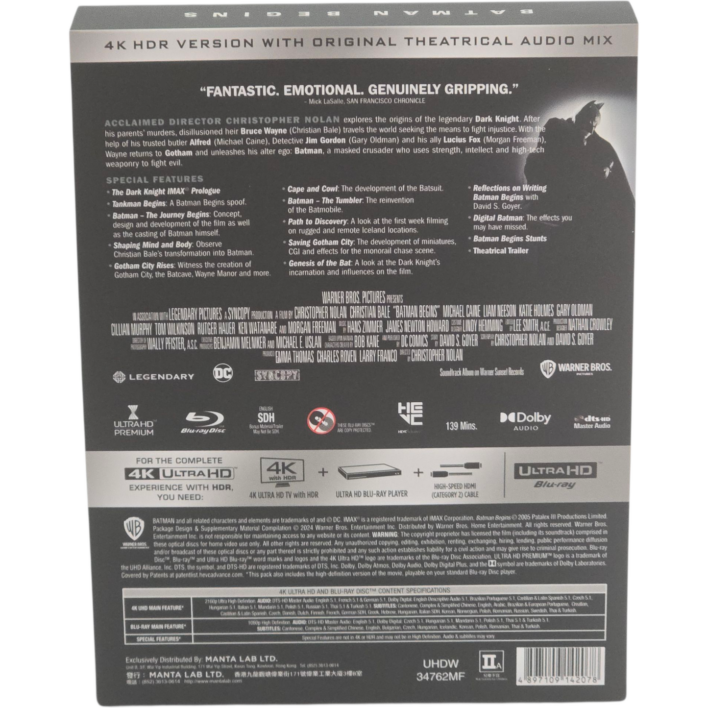 Batman Begins 4K Ultra HD + Blu-ray Steelbook 2X Lenticulaire Mantalab 1000 Ex