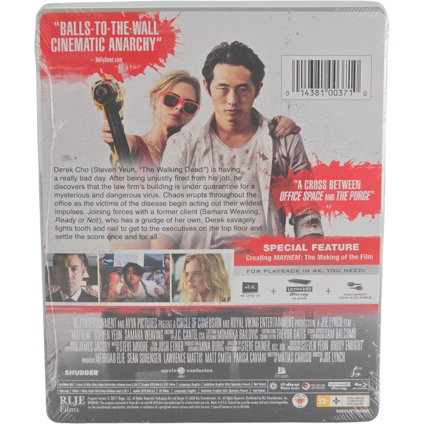 Mayhem 2017 : 4K Ultra HD + Blu-ray SteelBook Joe Lynch Steven Yeun Region A