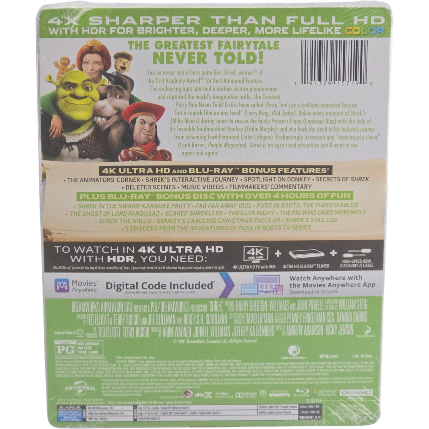 Shrek 4K Ultra HD + Blu-ray+ Digital Steelbook Eddie Murphy,Cameron Diaz ,Libre