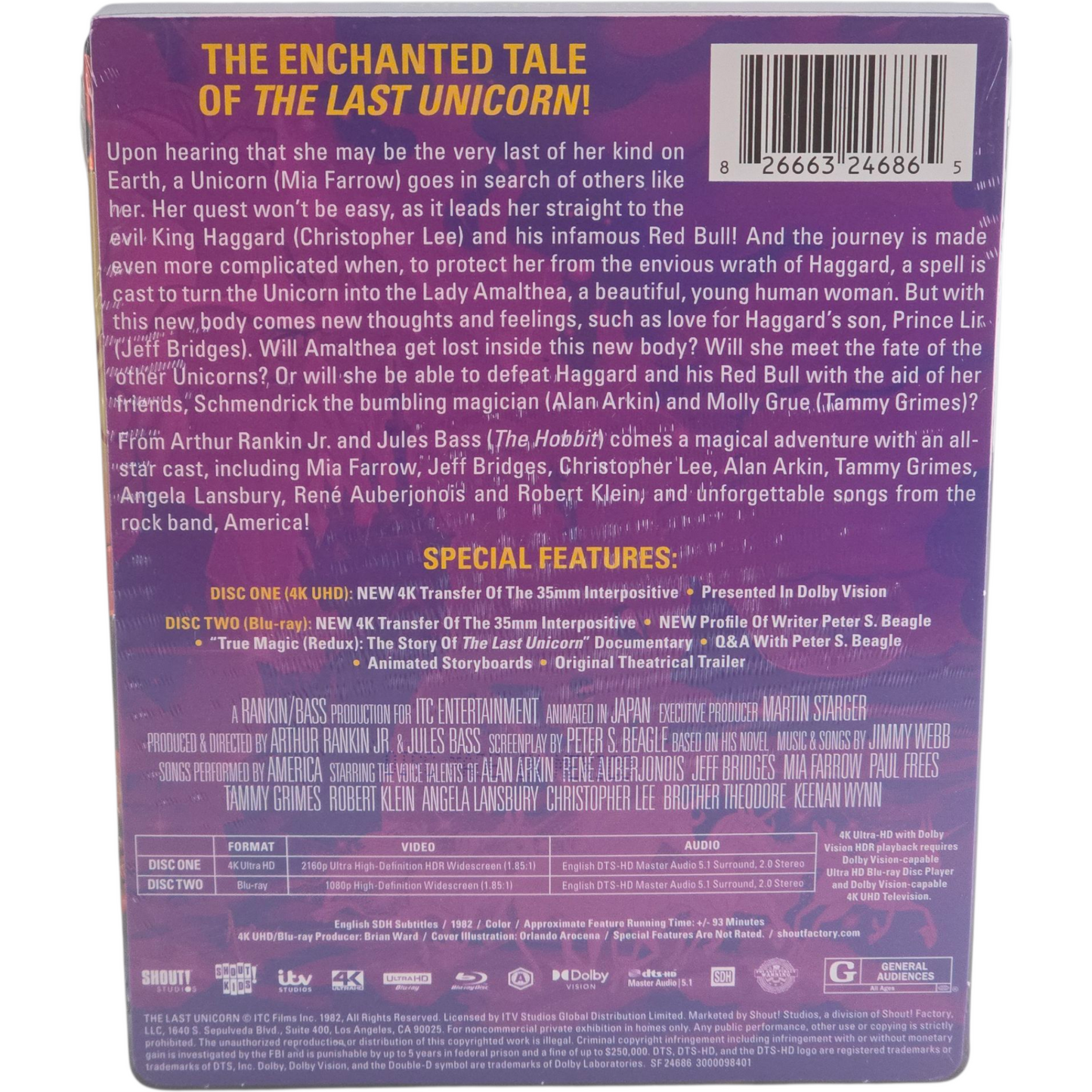 The Last Unicorn Steelbook 4 UHD + Blu-ray + Digital ,Alan Arkin, Jeff Bridges A