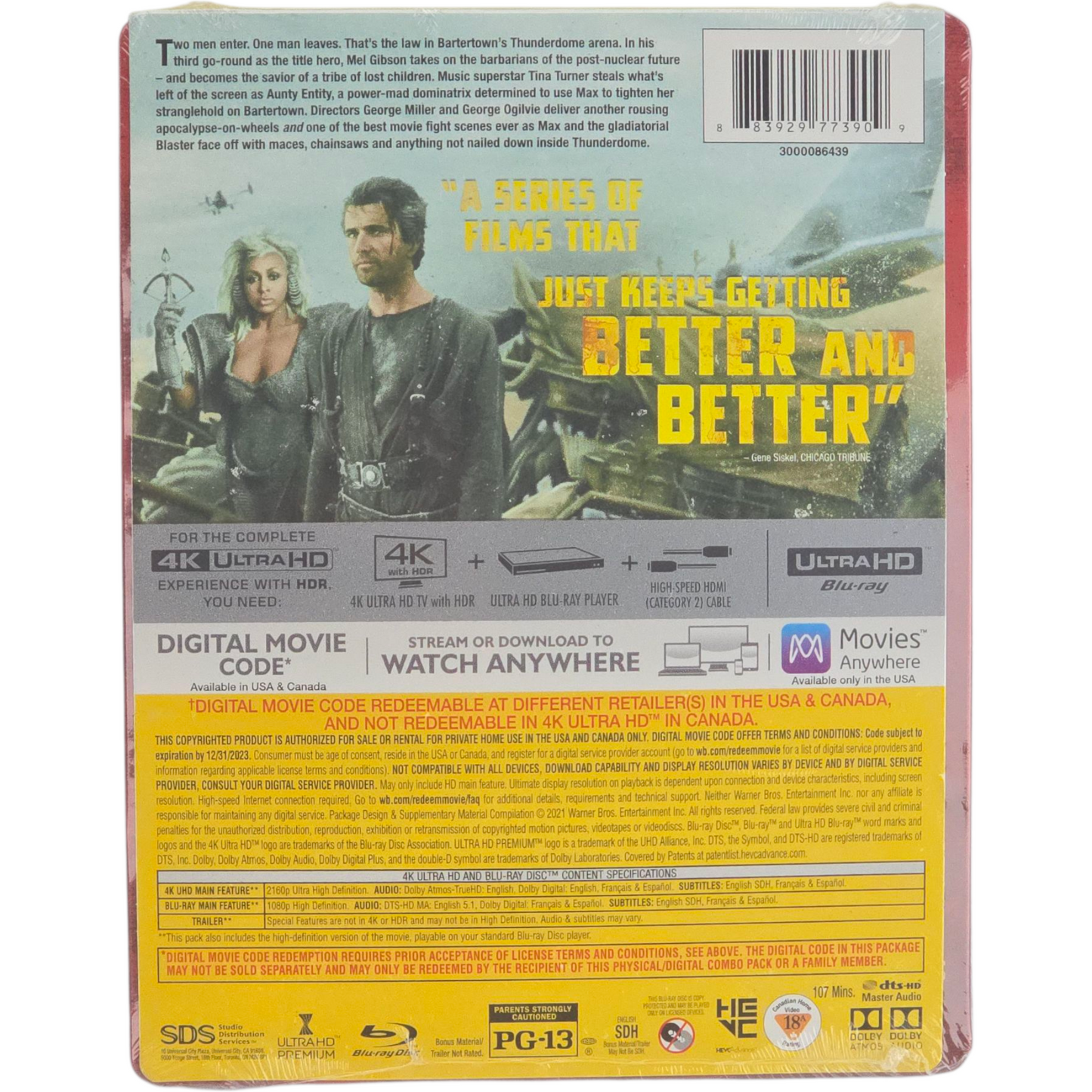 Mad Max Beyond Thunderdome Steelbook 4K Ultra HD + Blu-ray Mel Gibson Zone A