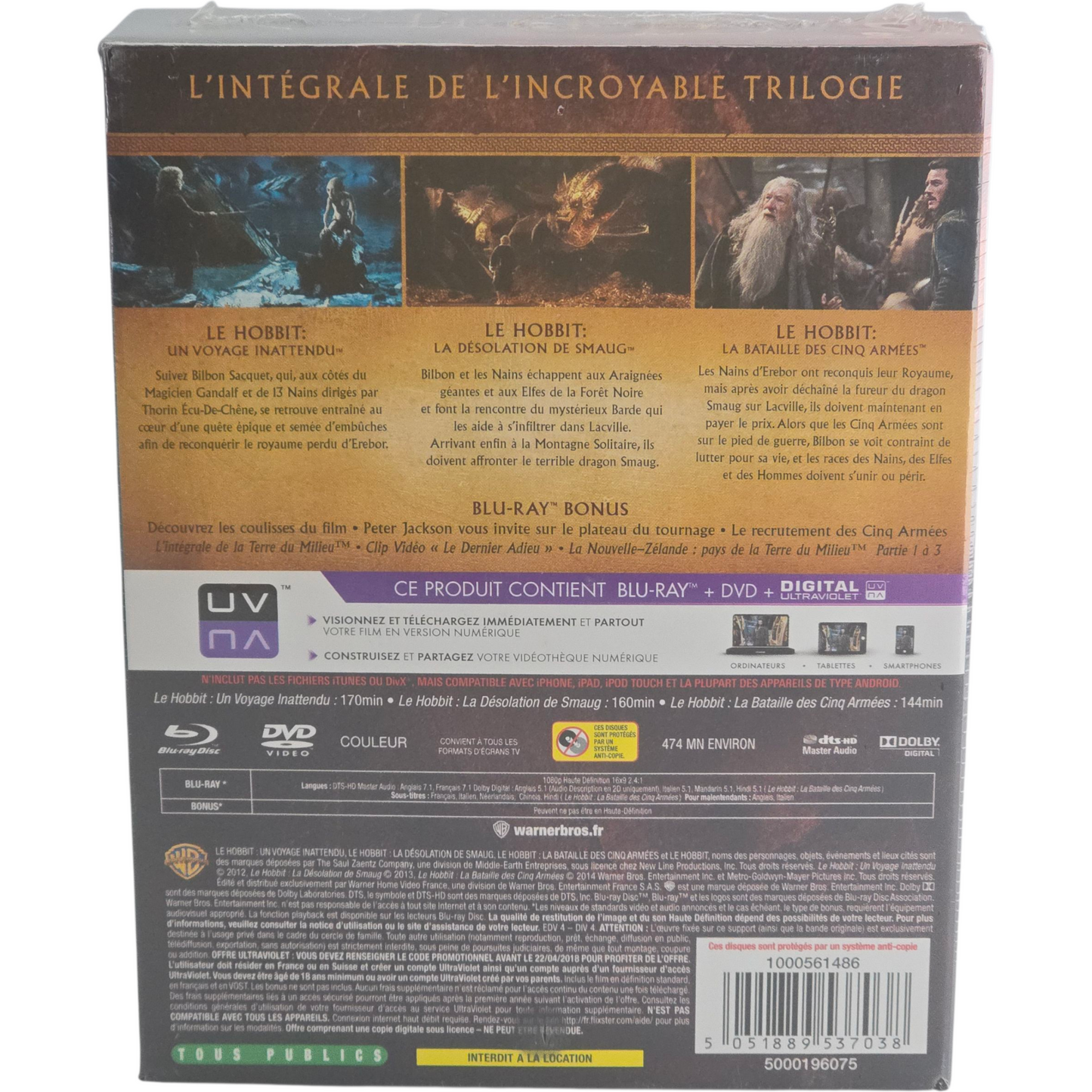 La trilogie du Hobbit Blu-ray + DVD 3 Films  2012-2014  Peter Jackson Region B