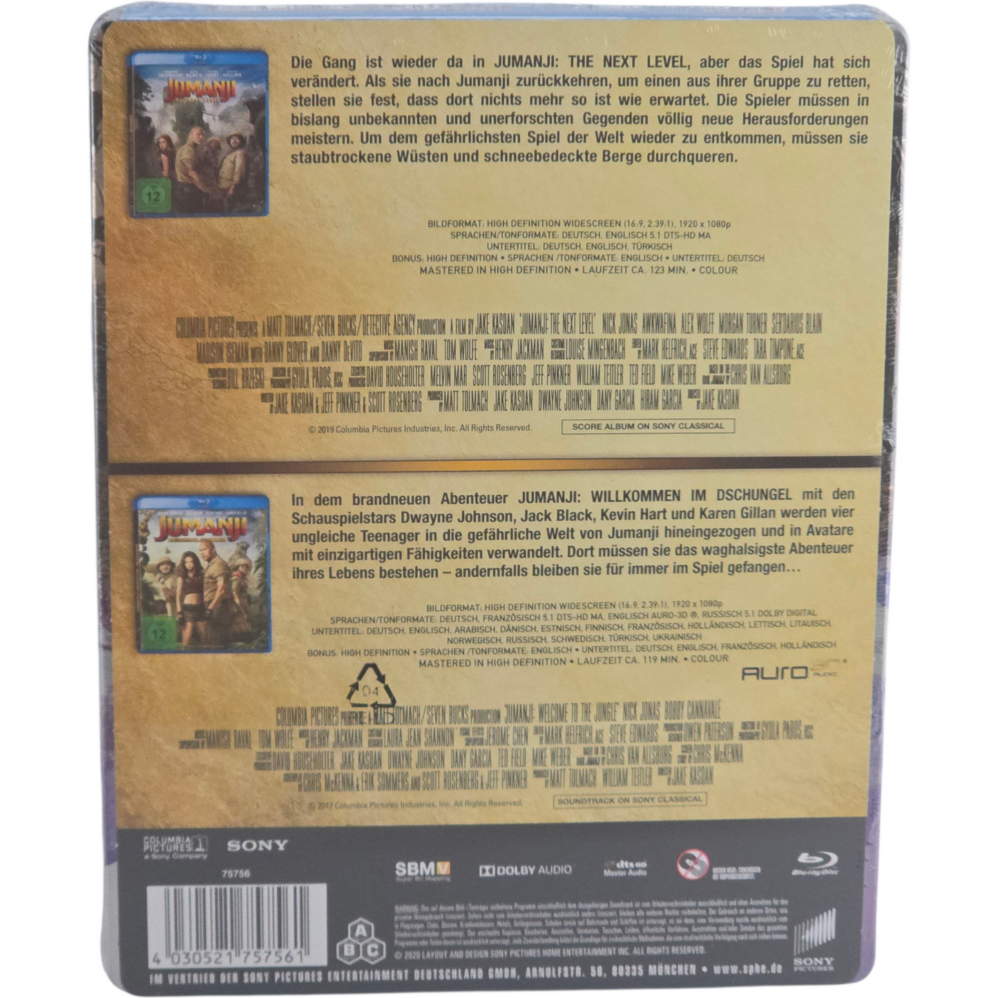 Jumanji:Welcome to the Jungle +The Next Level 2x Films Blu-ray Steelbook Zone B