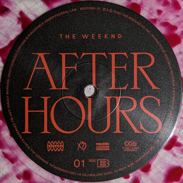 The Weeknd – After Hours 2 x LP Transparent éclaboussures rouges sang Limitée