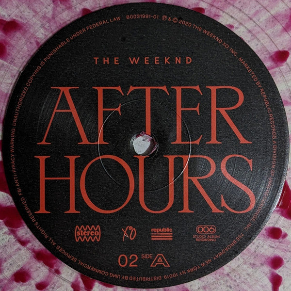 The Weeknd – After Hours 2 x LP Transparent éclaboussures rouges sang Limitée