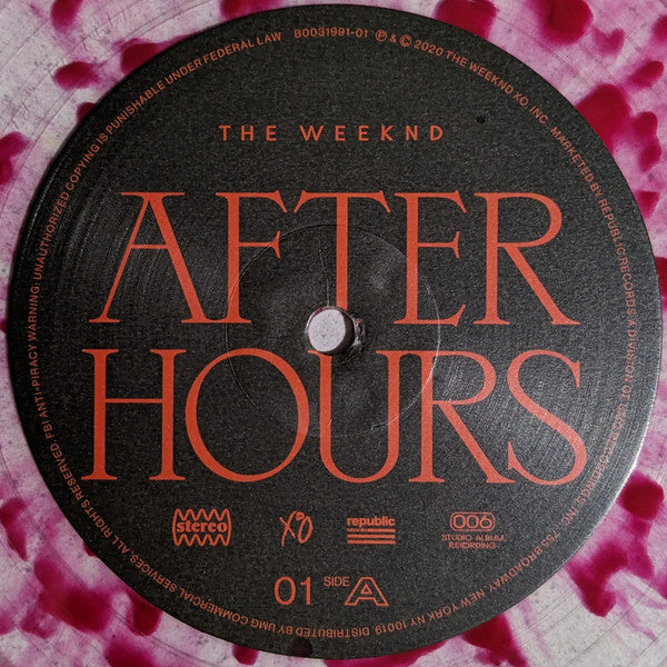 The Weeknd – After Hours 2 x LP Transparent éclaboussures rouges sang Limitée