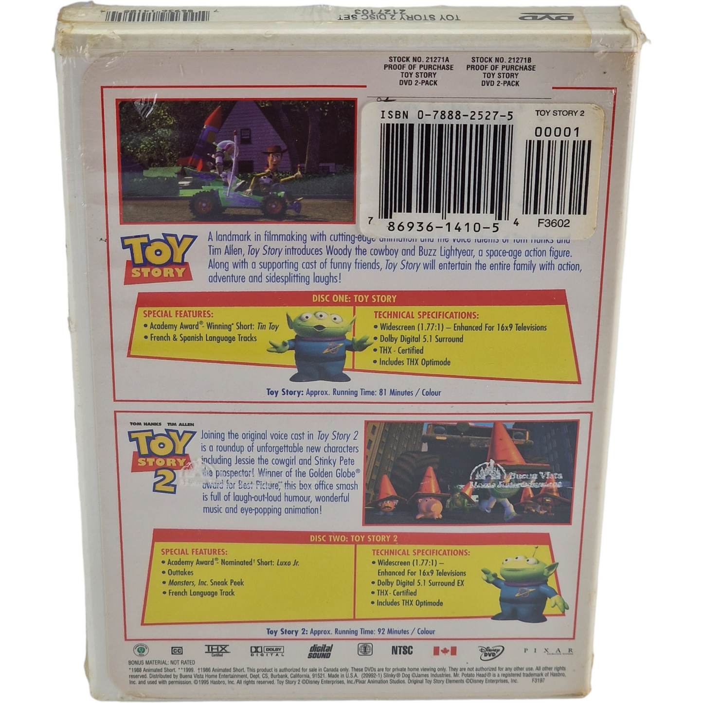 Toy Story + Toy Story 2 DVD 2 Pack Collection Disney Tom Hanks 2001 Zone 1