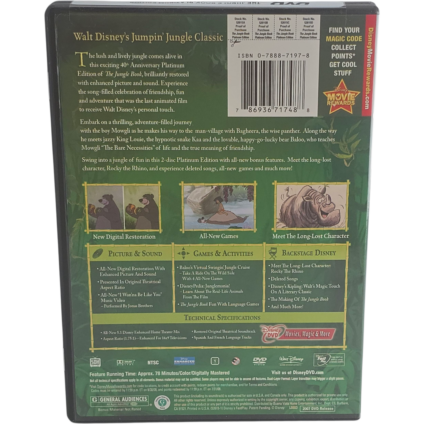 The Jungle Book DVD 2 Disques Classic Disney Platinum Collection Zone 1 US Import