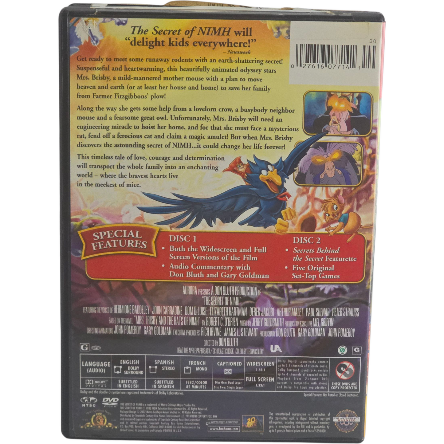The Secret of NIMH DVD Two-Disc Family Fun Edition Zone 1 US Import