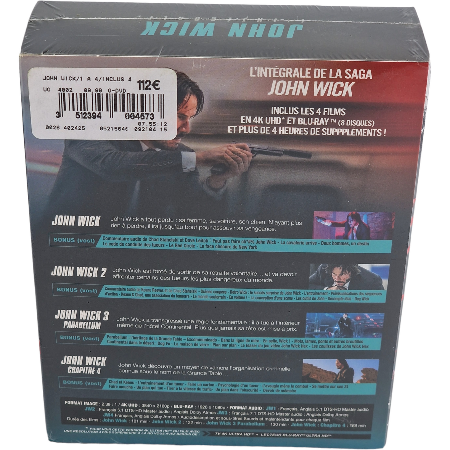 John Wick 1-2-3-4 chapitres 4 K Ultra HD + Blu-ray 4Films Keanu Reeves 2023 Z B