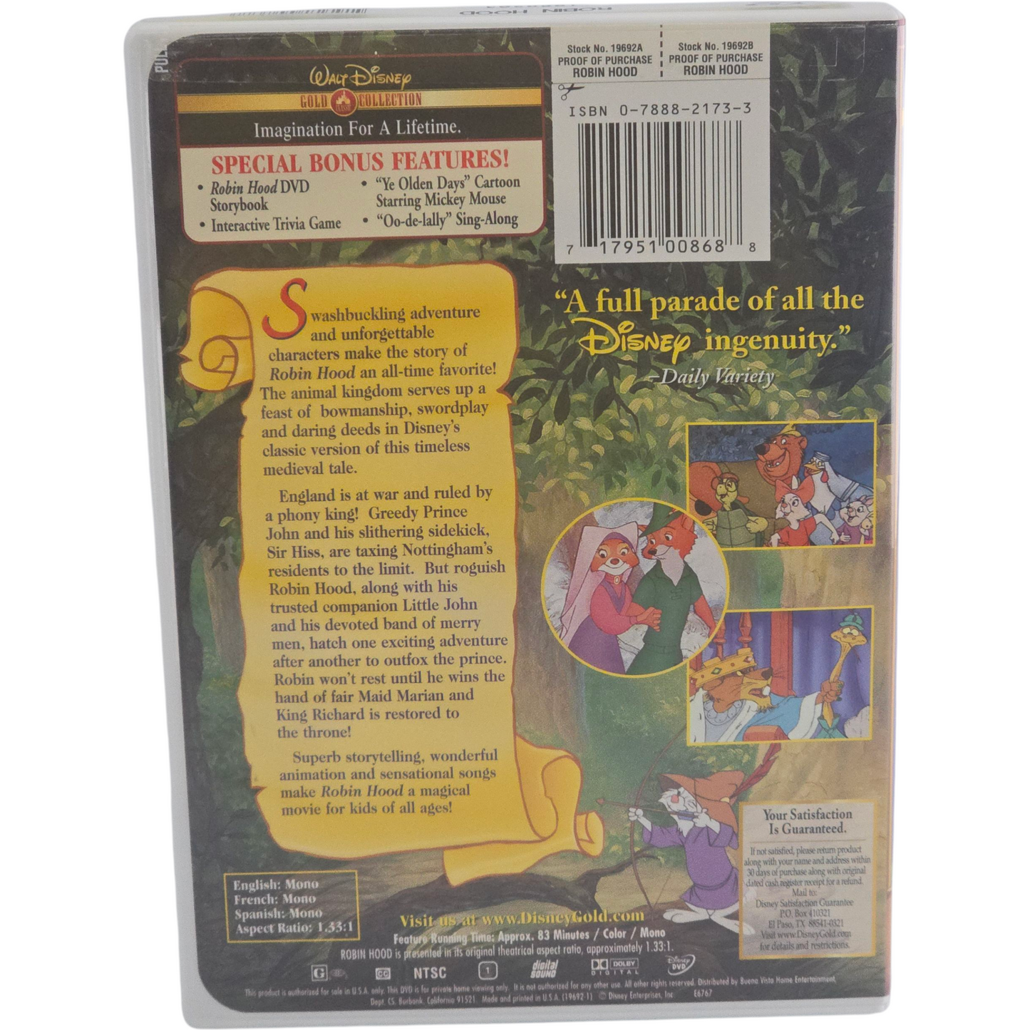 Robin Hood DVD Walt Disney Gold Classic Collection Zone 1 US Import