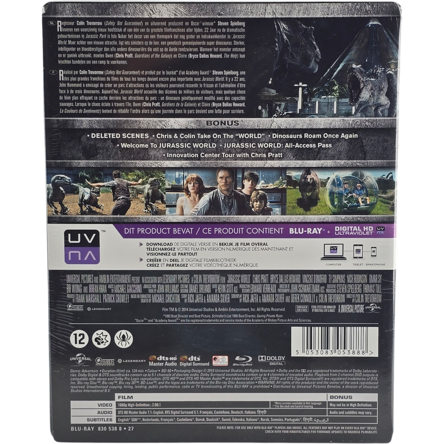 Jurassic World : SteelBook Blu-ray Chris Pratt Colin Trevorrow 2015 Zone B
