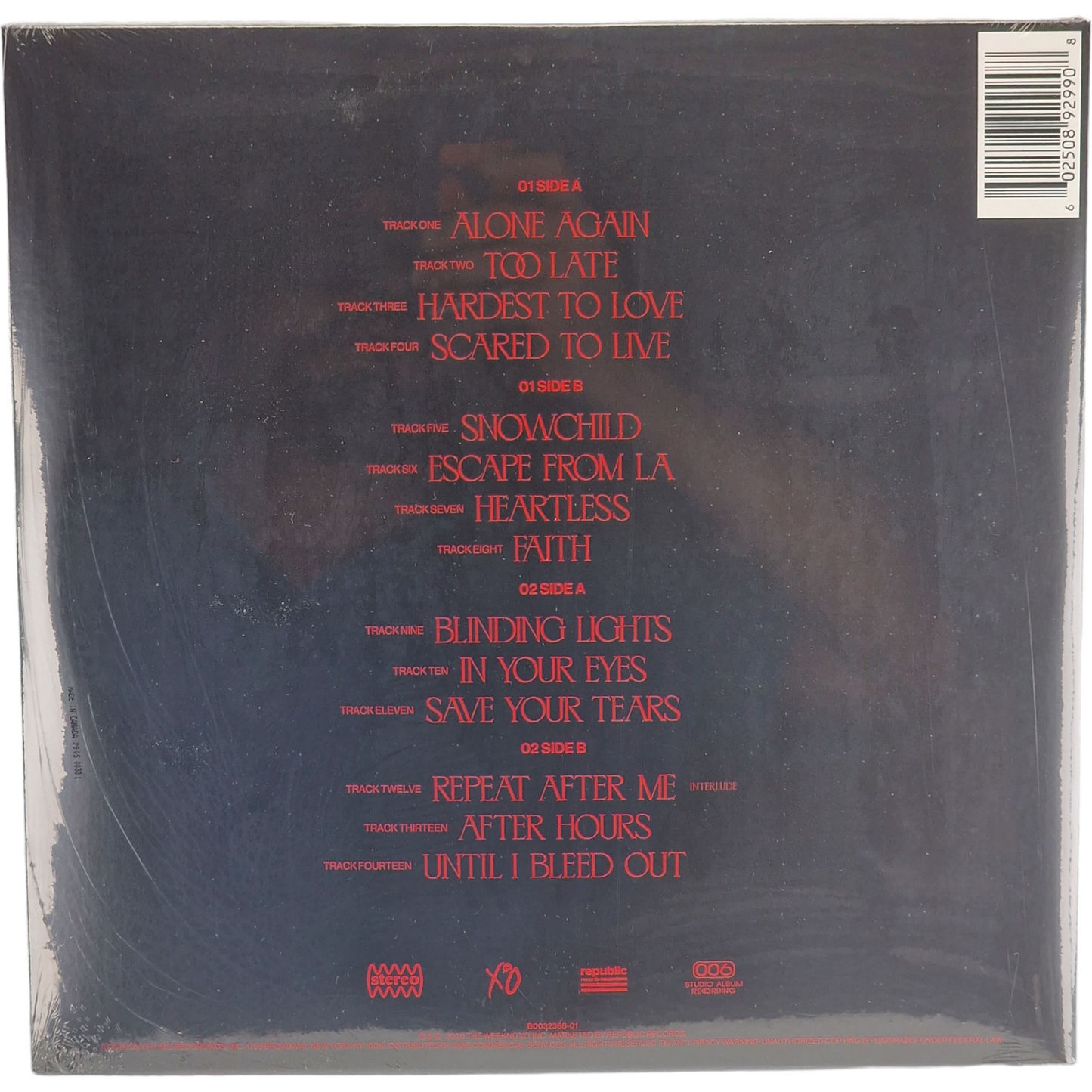 The Weeknd – After Hours 2 x LP Transparent éclaboussures rouges sang Limitée