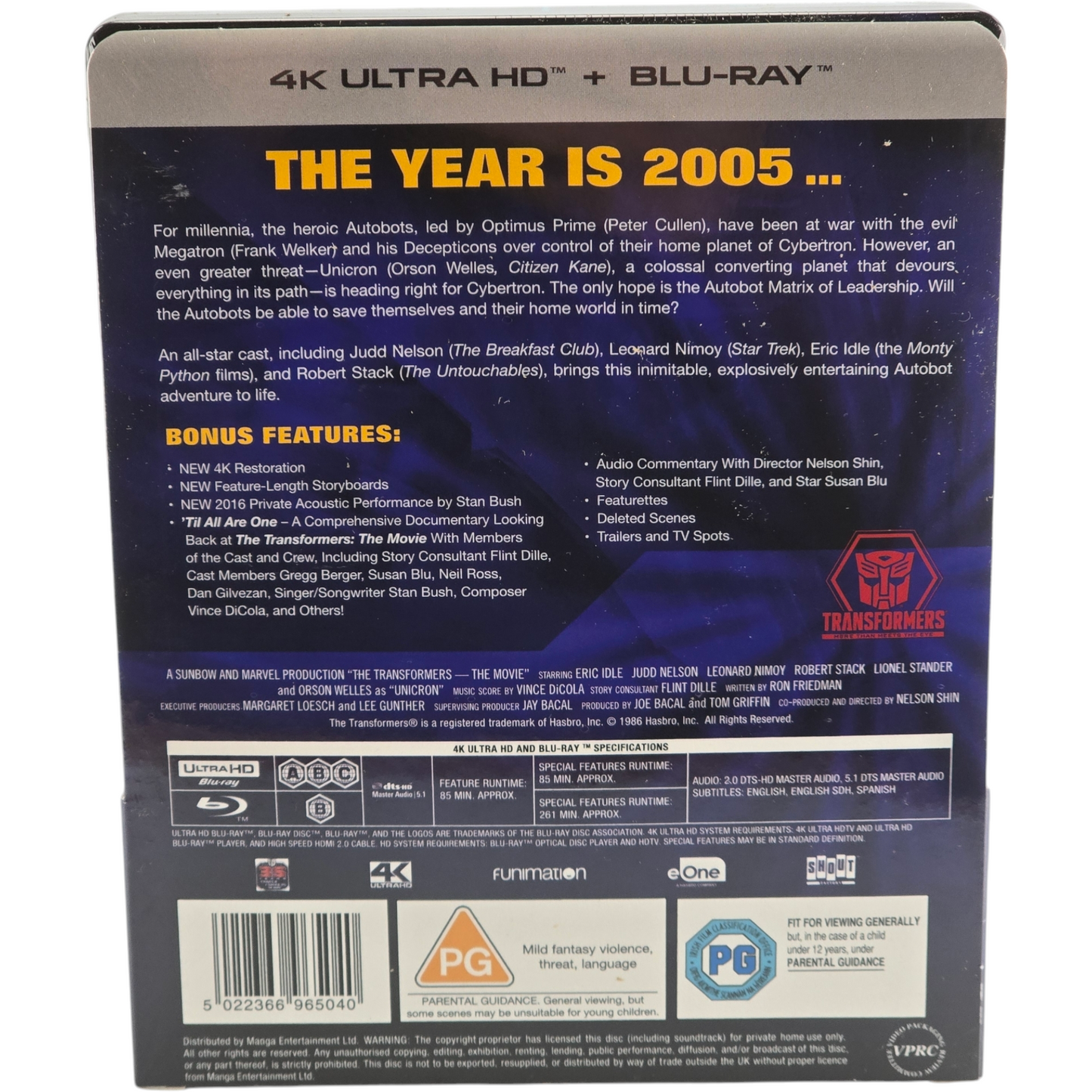 The Transformers: The Movie 1986 Steelbook 4K Ultra HD + Blu-Ray 2021 Zone B