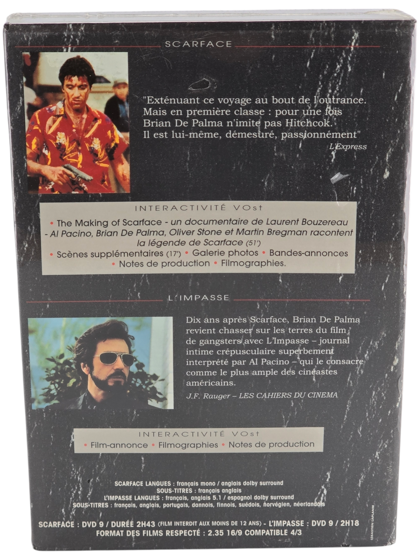 Scarface + L'Impasse Coffret Al Pacino 2 Films DVD Zone 2 Brian De palma