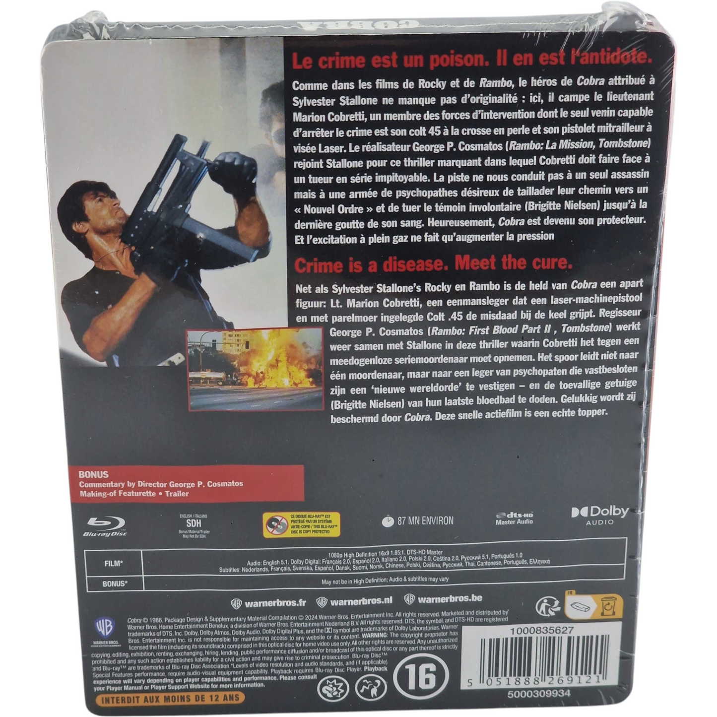 Cobra Blu-ray 1986 SteelBook Sylvester Stallone, Brigitte Nielsen Édition limitée Zone B