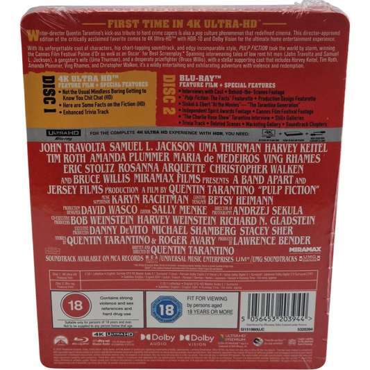 Pulp Fiction SteelBook 4K Blu-ray UK VF sur 4K Dolby Vision Quentin Tarantino