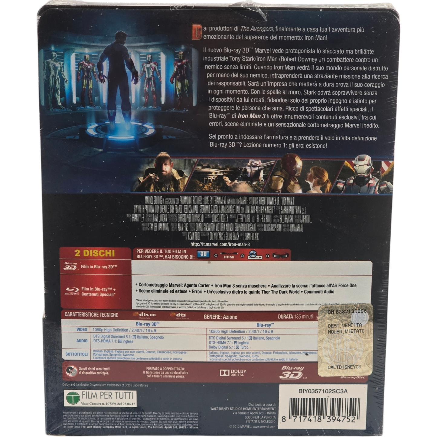 Iron Man 3 Blu-ray SteelBook Blu-ray 3D + Blu-ray Edit limitée 2013 Région Libre