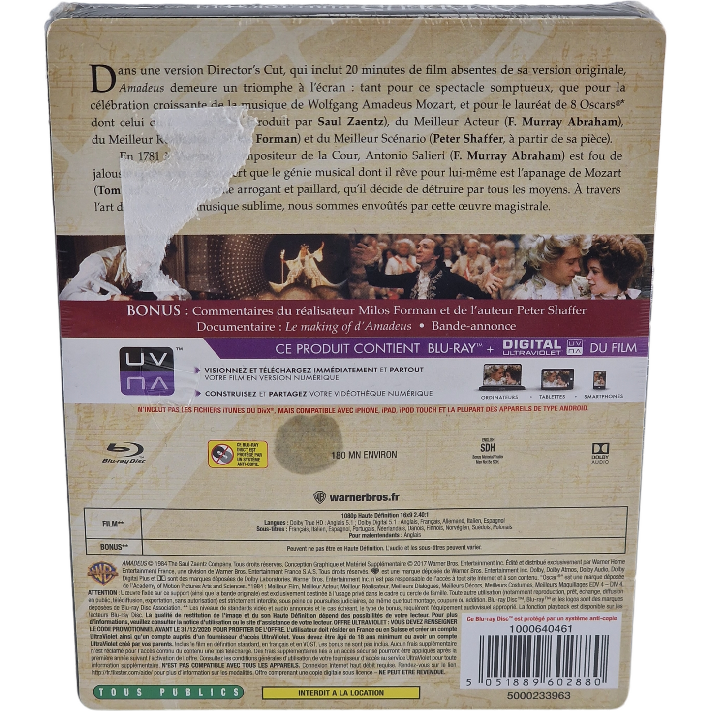 Amadeus "La vie de Mozart" Blu-ray Steelbook Director's Cut France 2017 Zone B