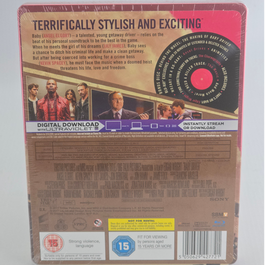 Baby Driver SteelBook 2 Blu-ray Toutes Zones UK Ansel Elgort Edgar Wright