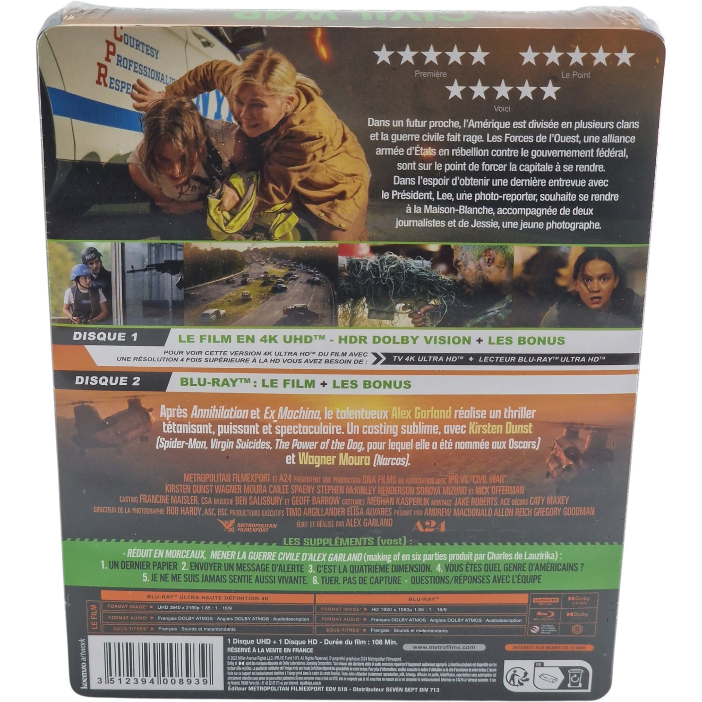 Civil War SteelBook 4K Ultra HD + Blu-ray Kirsten Dunst 2024 Zone B