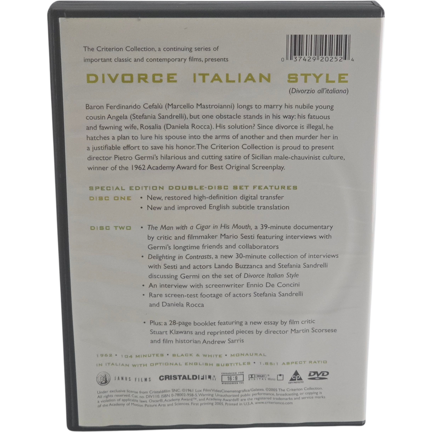 Divorce Italian Style DVD Criterion Collection Marcello Mastroianni Zone 1
