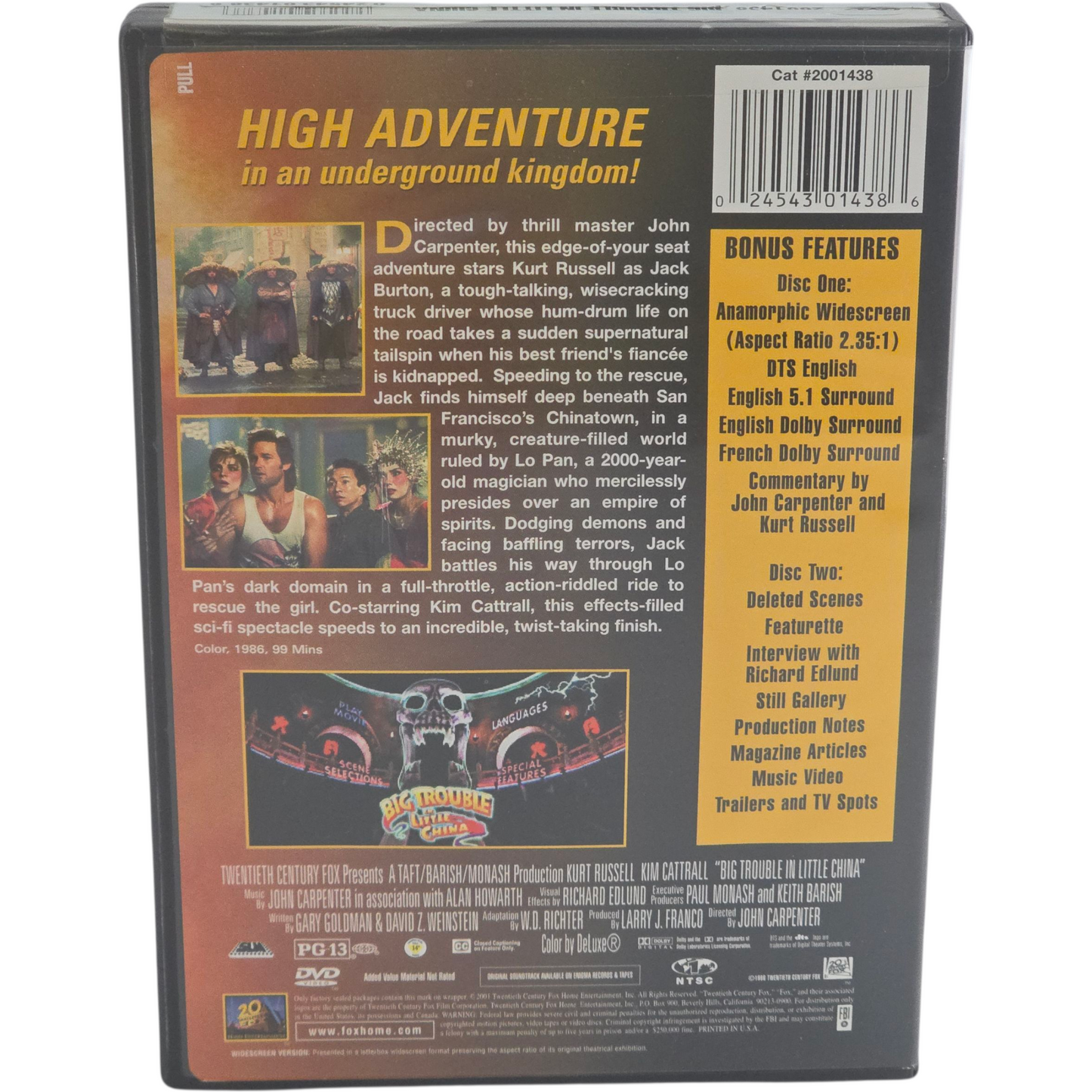 Big Trouble in Little China DVD Collector John Carpenter Kurt Russel Zone 1