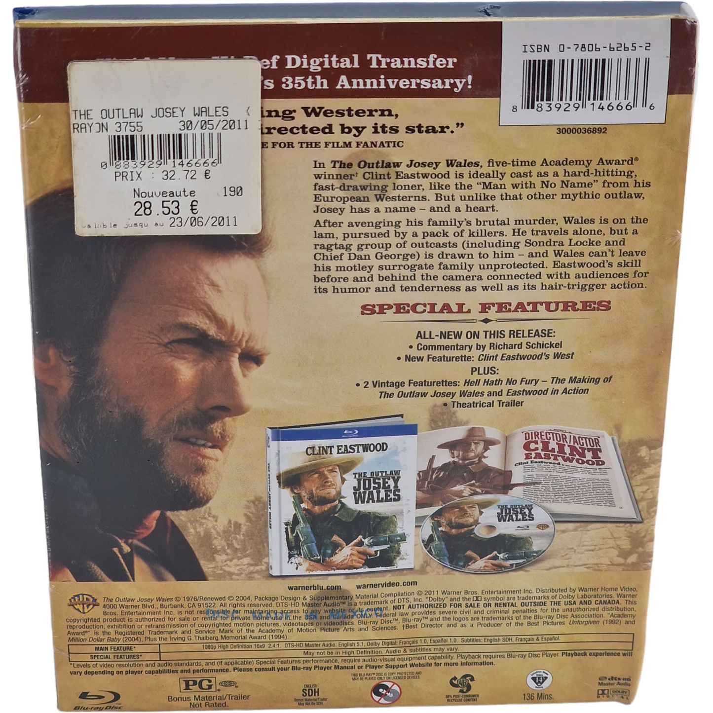 Josey Wales hors la loi 1976 Blu-ray DigiBook Clint Eastwood 2011 Region A
