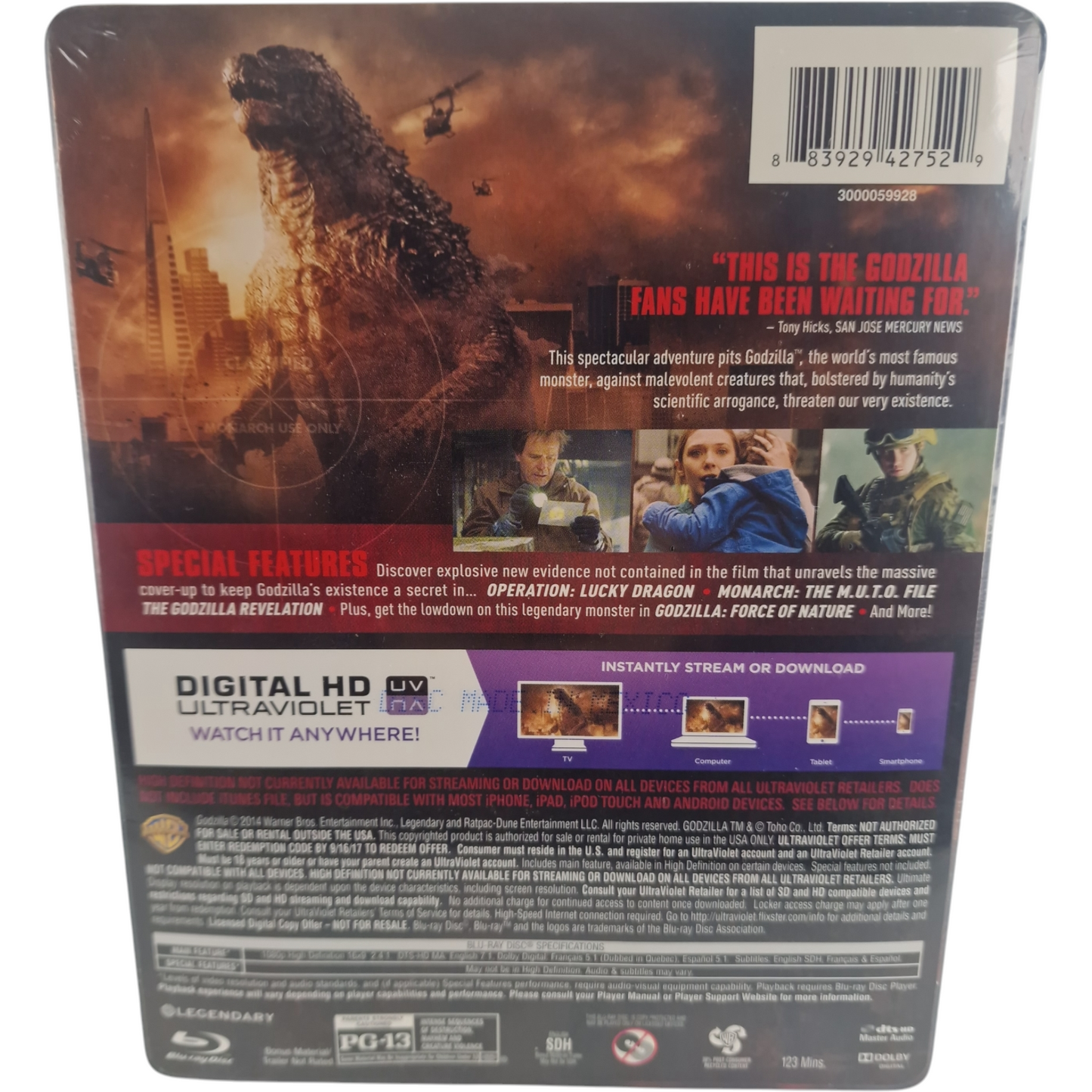Godzilla Blu-ray Steelbook Débossé MetalPak Blu-ray + DVD Édition limitée Zone A
