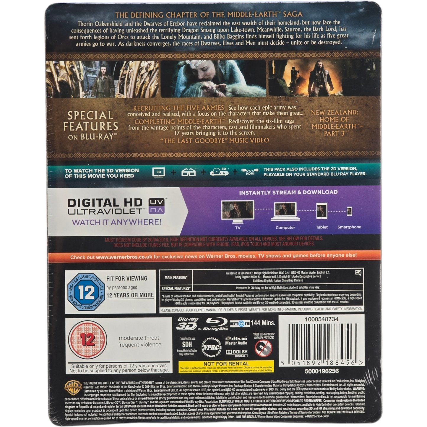 Le Hobbit :la bataille des cinq armées Blu-ray 3D +2D SteelBook Zavvi éxclusif B