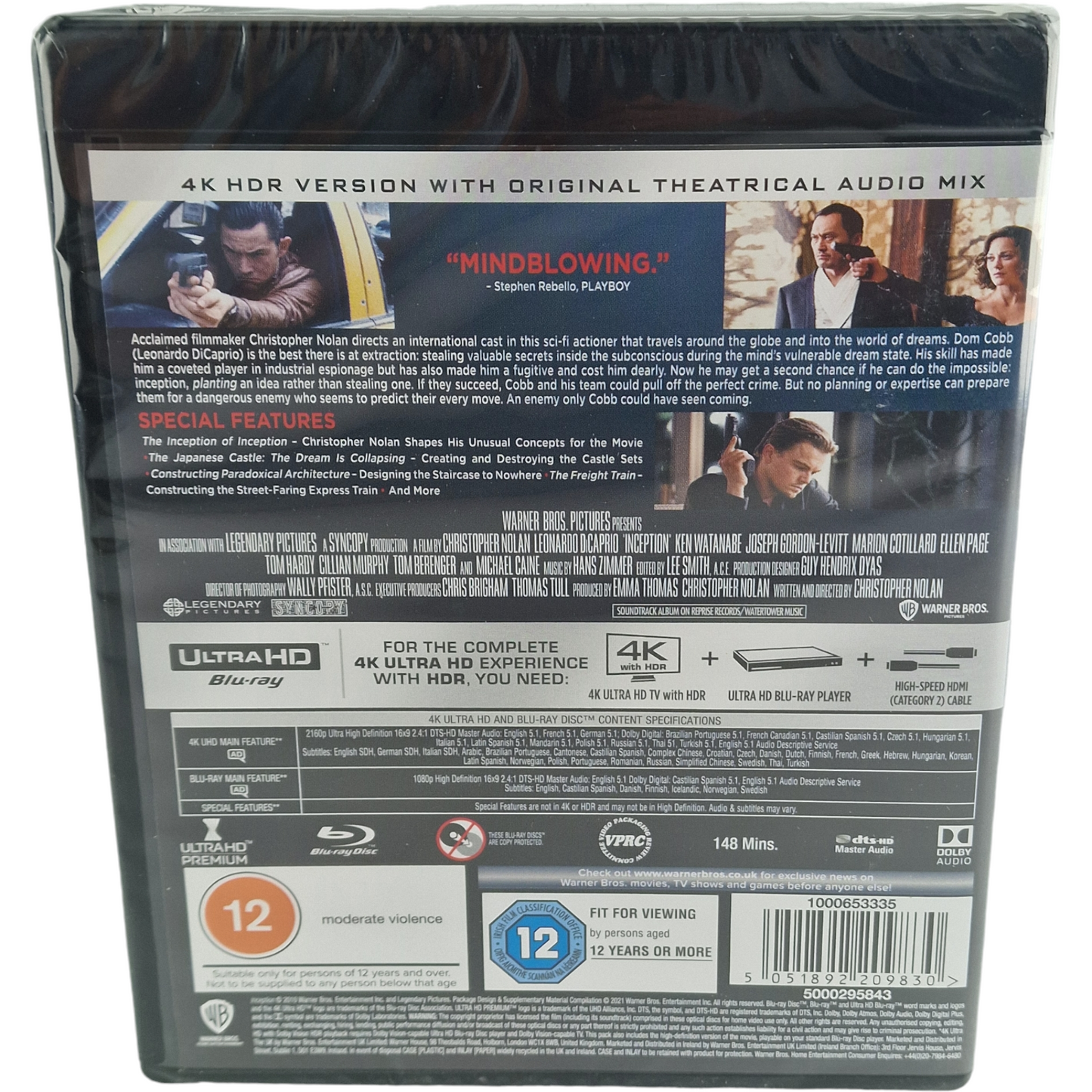 Inception 4K Ultra HD + Blu-ray 2010 Christopher Nolan Leonardo DiCaprio Libre