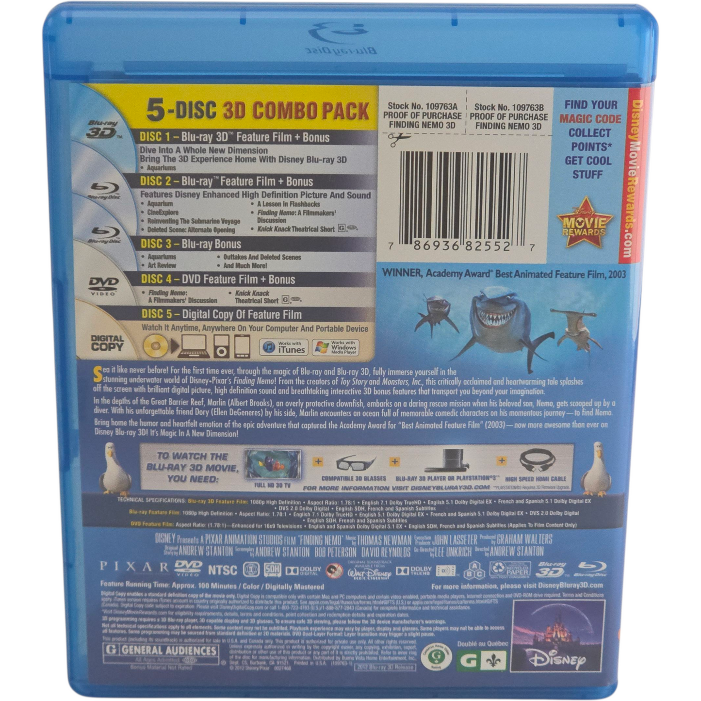 Finding Nemo 5 Disques Collector's Disney Blu-ray 3D +2D + DVD Zone 1 Canada