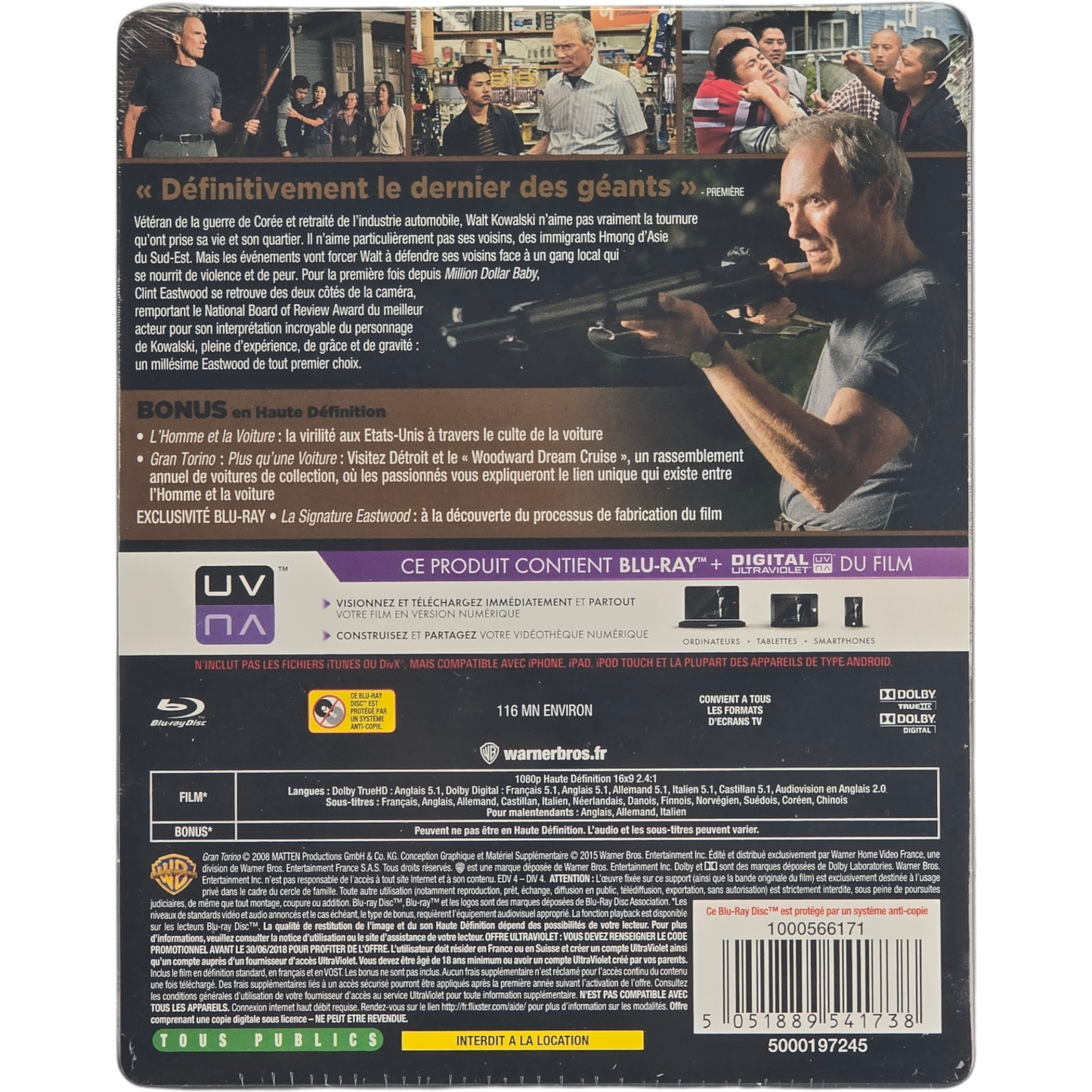Gran Torino Blu-ray Steelbook Débossé Édition limitée Clint Eastwood Zone Libre