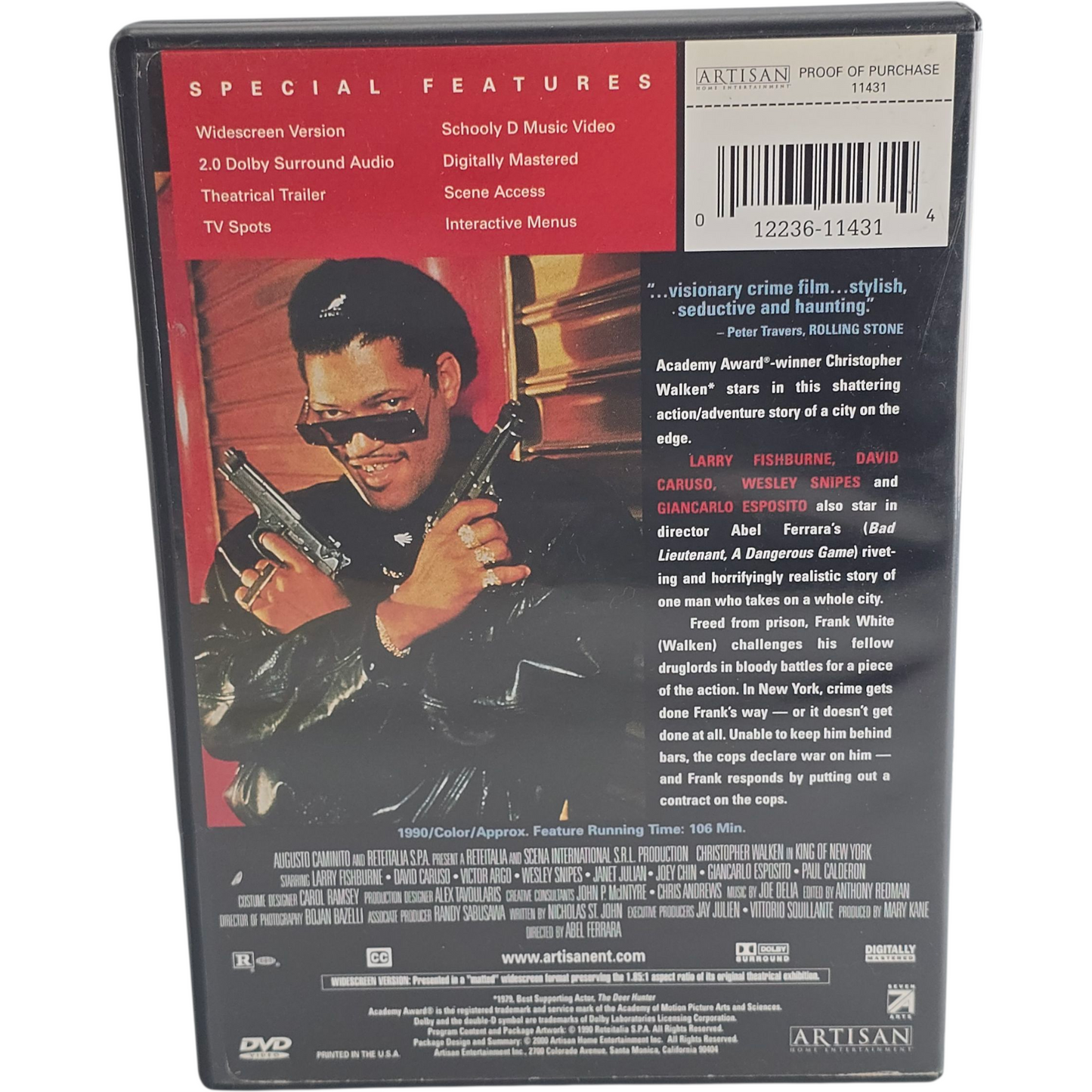 King of New York DVD Christopher Walken, Laurence Fishburne, Zone 1 US Import