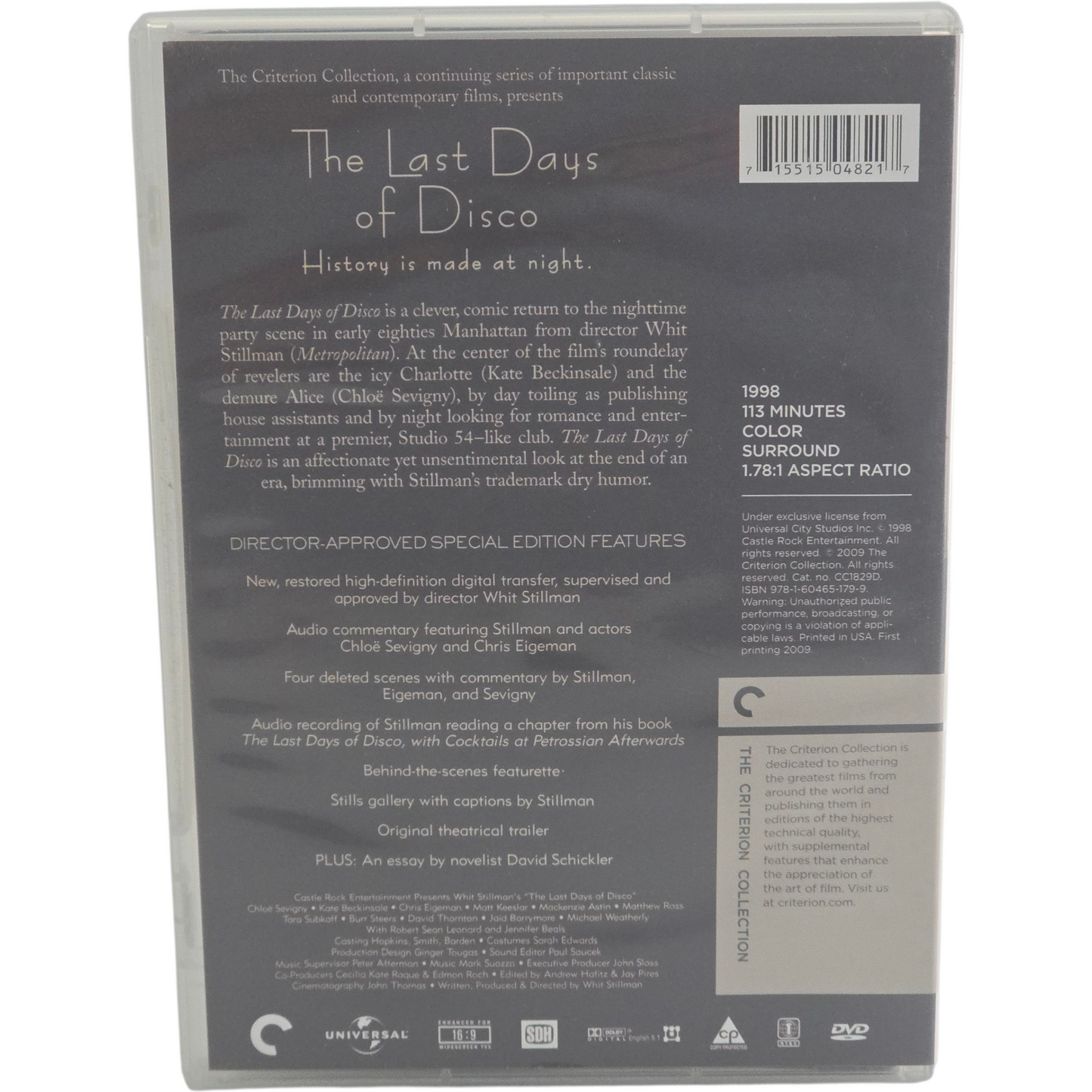 The Last Days of Disco DVD Criterion Collection Chloë Sevigny, Kate Beckinsale Zone 1