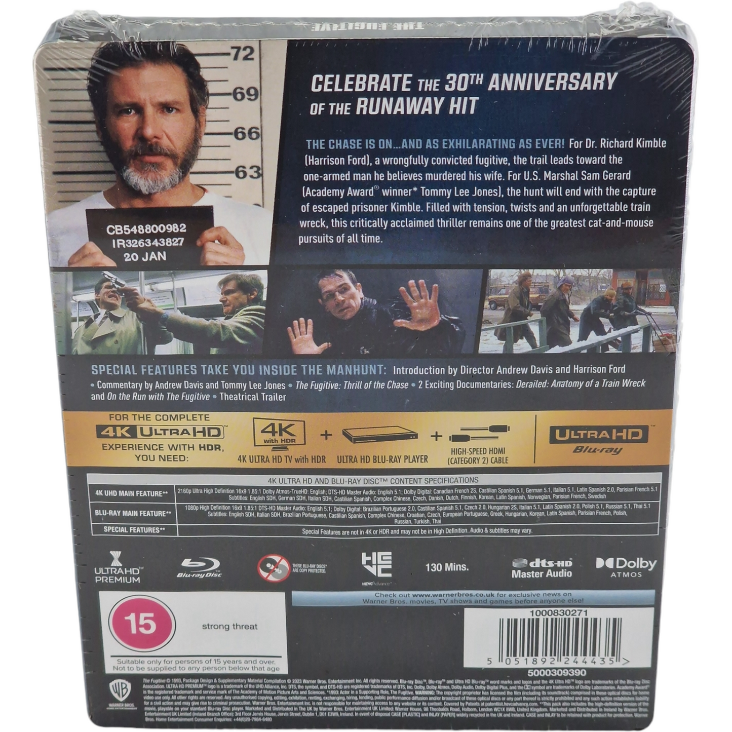 Le fugitif 4 K Ultra HD +Blu-ray SteelBook Harrison Ford, Tommy Lee Jones Libre