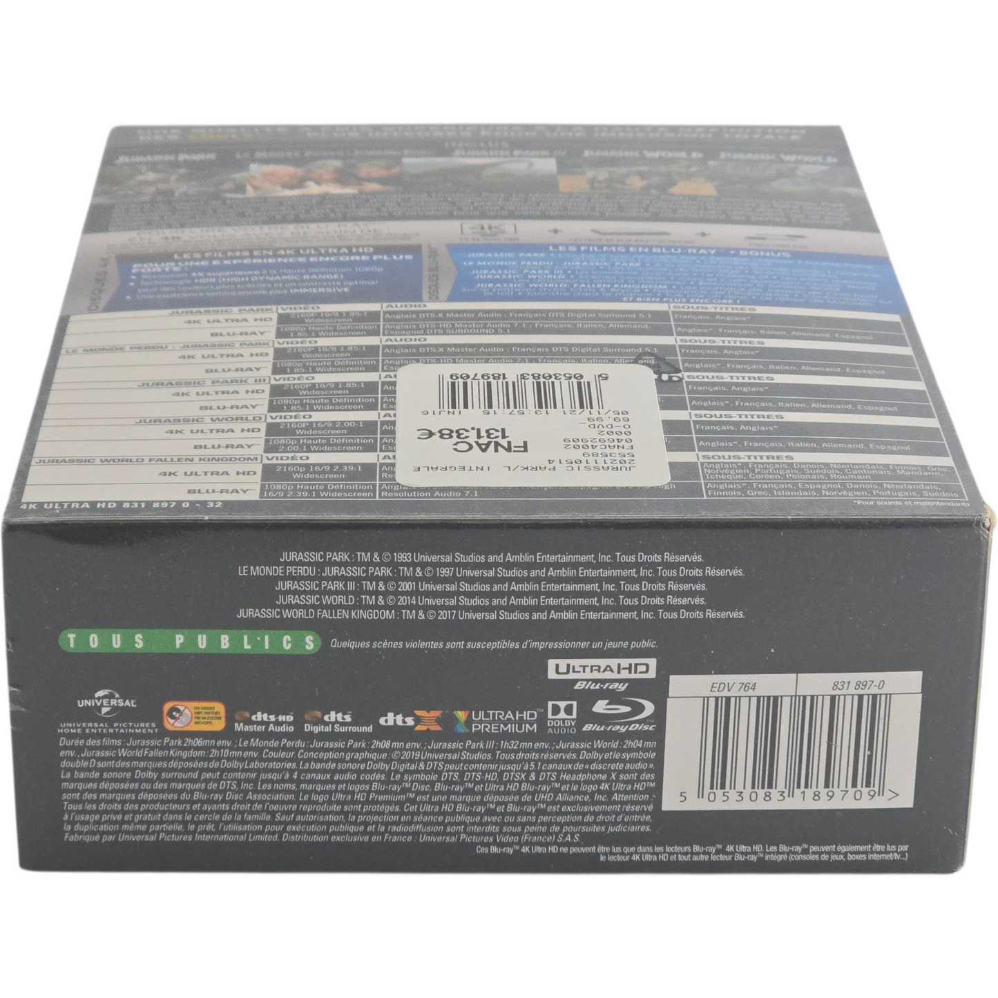 Jurassic Park + Jurassic World 5 Films Collection 4K UHD + Blu-ray Zone B