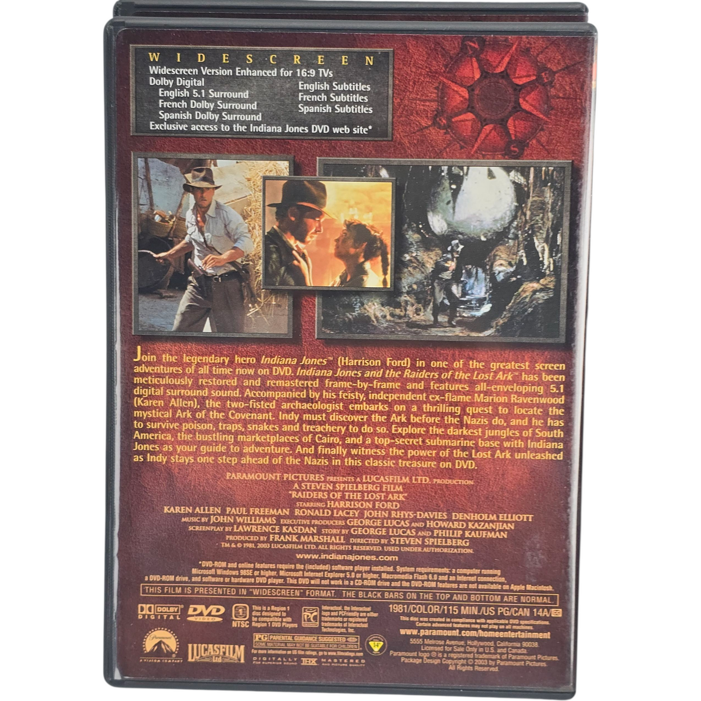 The Adventures of Indiana Jones DVD 3 Films Steven Spielberg Zone 1 US Import