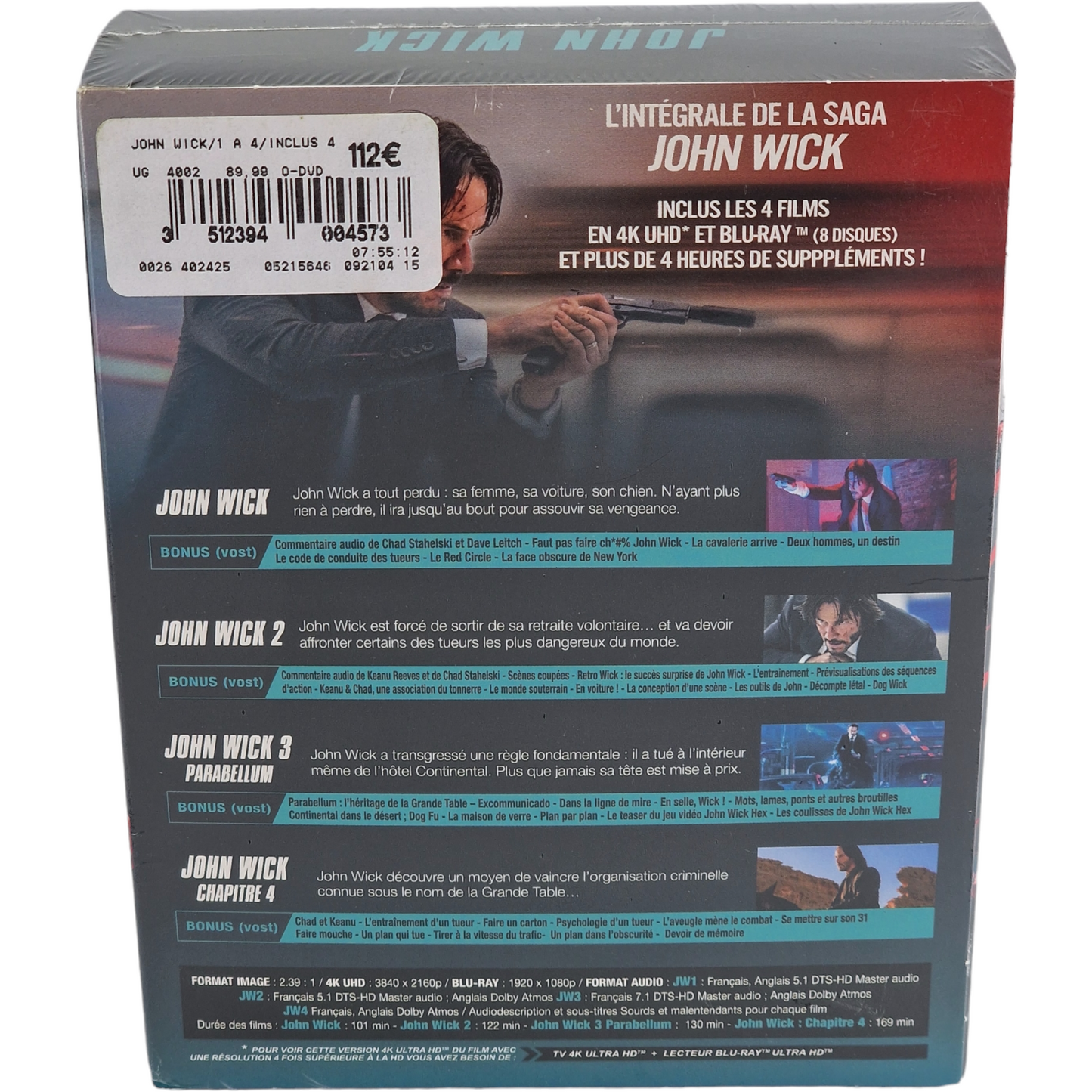 John Wick 1-2-3-4 chapitres 4 K Ultra HD + Blu-ray 4Films Keanu Reeves 2023 Z B