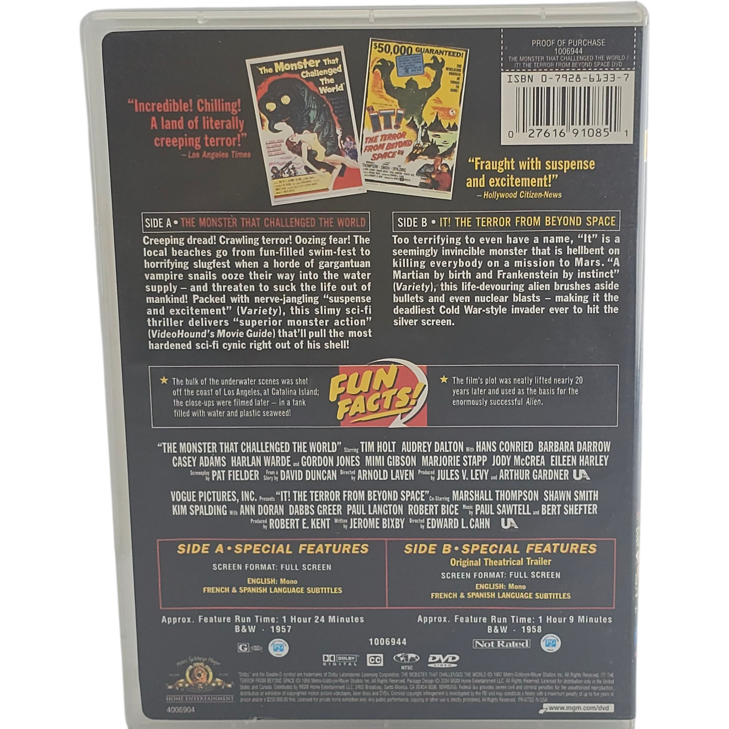 Monster That Challenged the World + Terror from Beyond Space DVD Zone 1 US Import