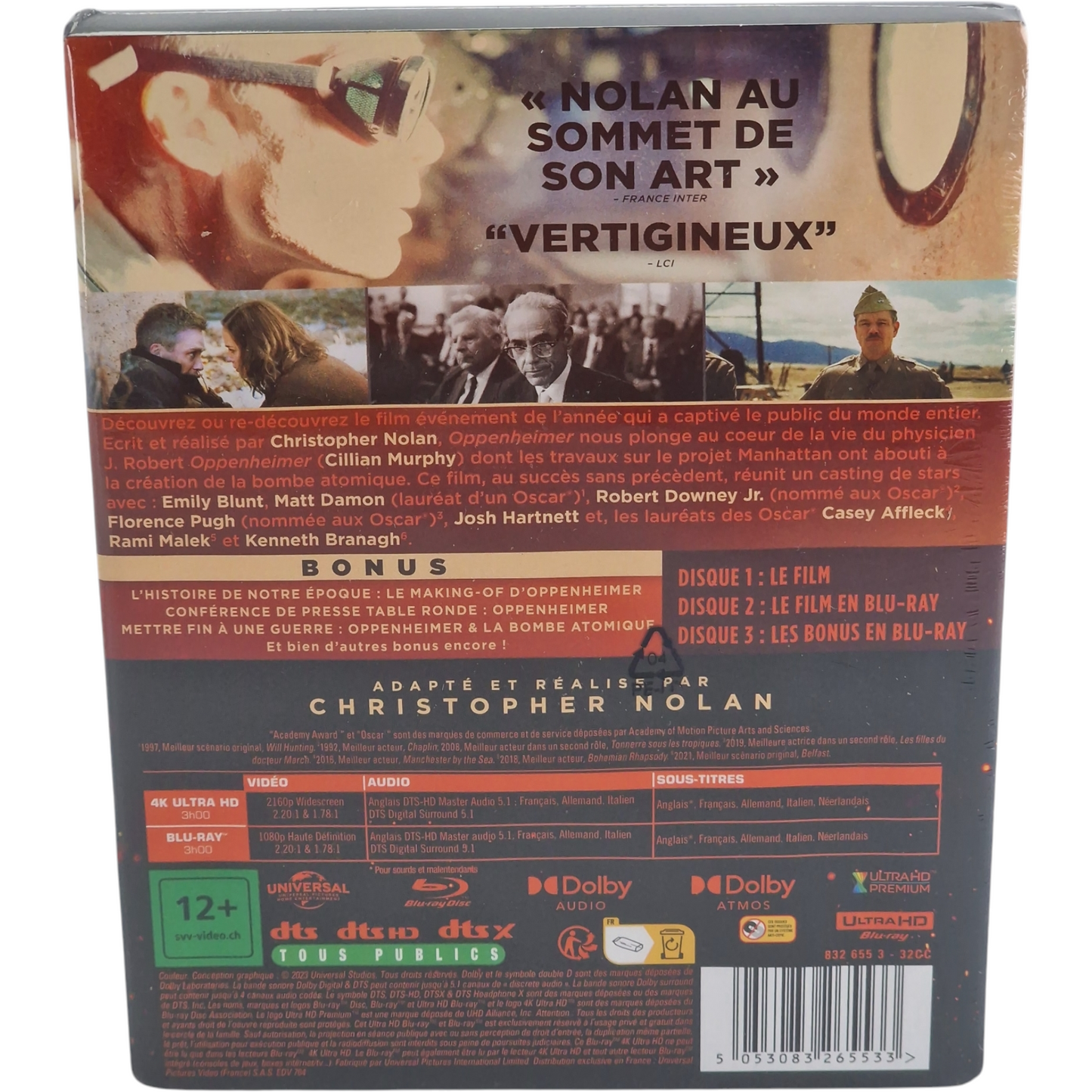 Oppenheimer Steelbook Embossé Blu-ray 4K Ultra HD+ Blu-ray édition Éxlusif Zone Libre