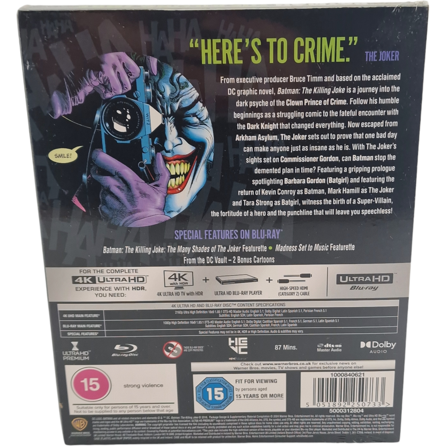 Batman: The Killing Joke 4K Ultra HD + Blu-ray Steelbook 2024 Zone B