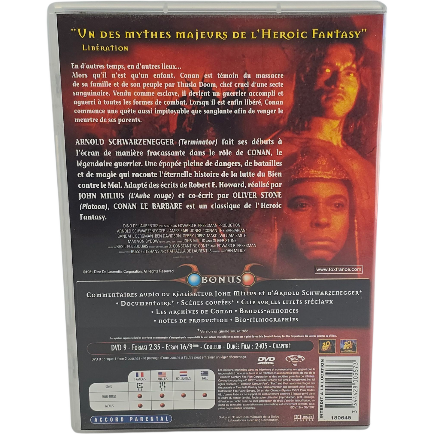 Conan Le Barbare DVD Édition Collector Arnold Schwarzenegger John Milius Zone 2
