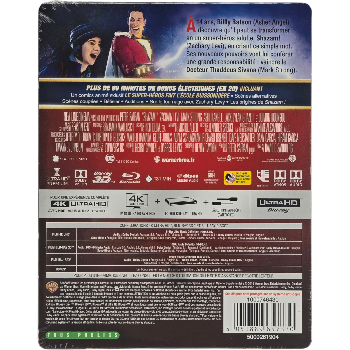 Shazam : SteelBook Débossé 4K Ultra HD + Blu-ray 3D + Blu-ray Édition Limitée Zone Libre