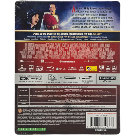 Shazam SteelBook 4K Ultra HD + Blu-ray 3D + 2D France VF Atmos Zachary Levi