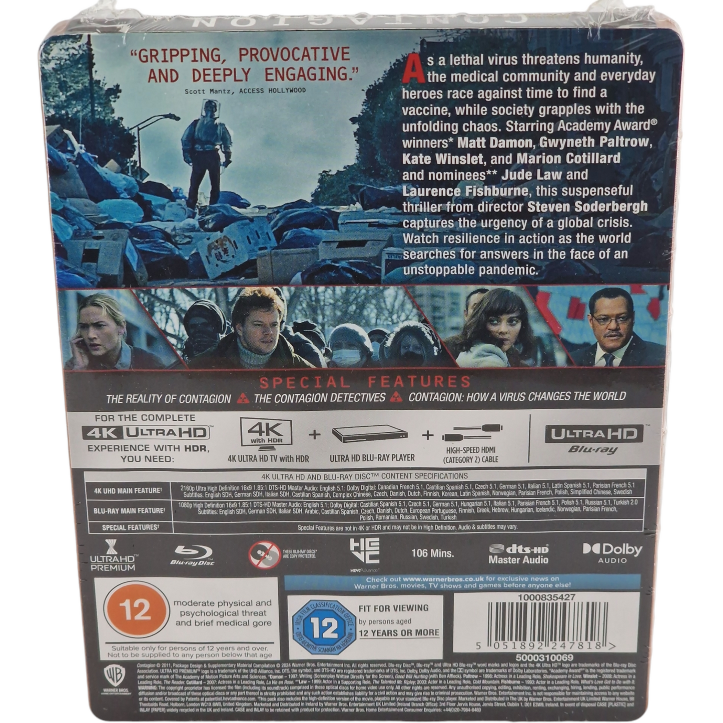 Contagion 4K Ultra HD + Blu-ray SteelBook Marion Cotillard,Matt Damon Libre Zone