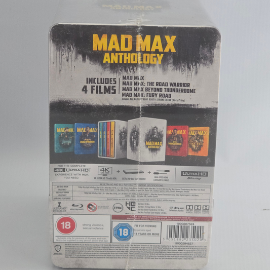 Mad Max Anthology Coffret 4 SteelBooks 4K + Blu-ray UK Sans français Mel Gibson