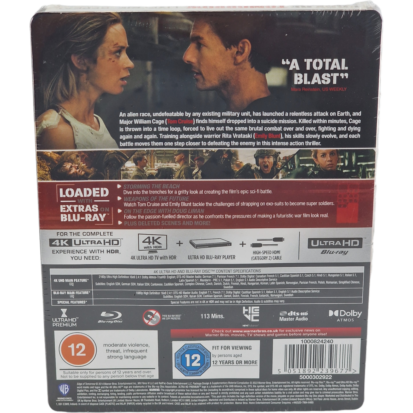 Edge of Tomorrow 4K Ultra HD + Blu-ray SteelBook Live. Die. Repeat.Tom Cruise B